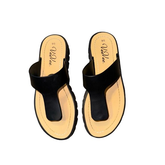 Black VeeVee Womens Size 5/6 Slip-On Toe Loop Sandals With Cushioned Sole - Picture 2 of 7